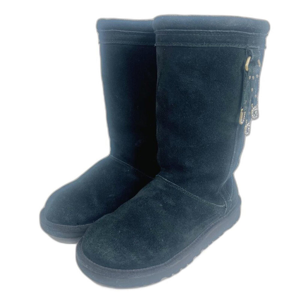 UGG Australia Larynn Black Shearling Boots Gold Rhinestone Charms Kids Size 4