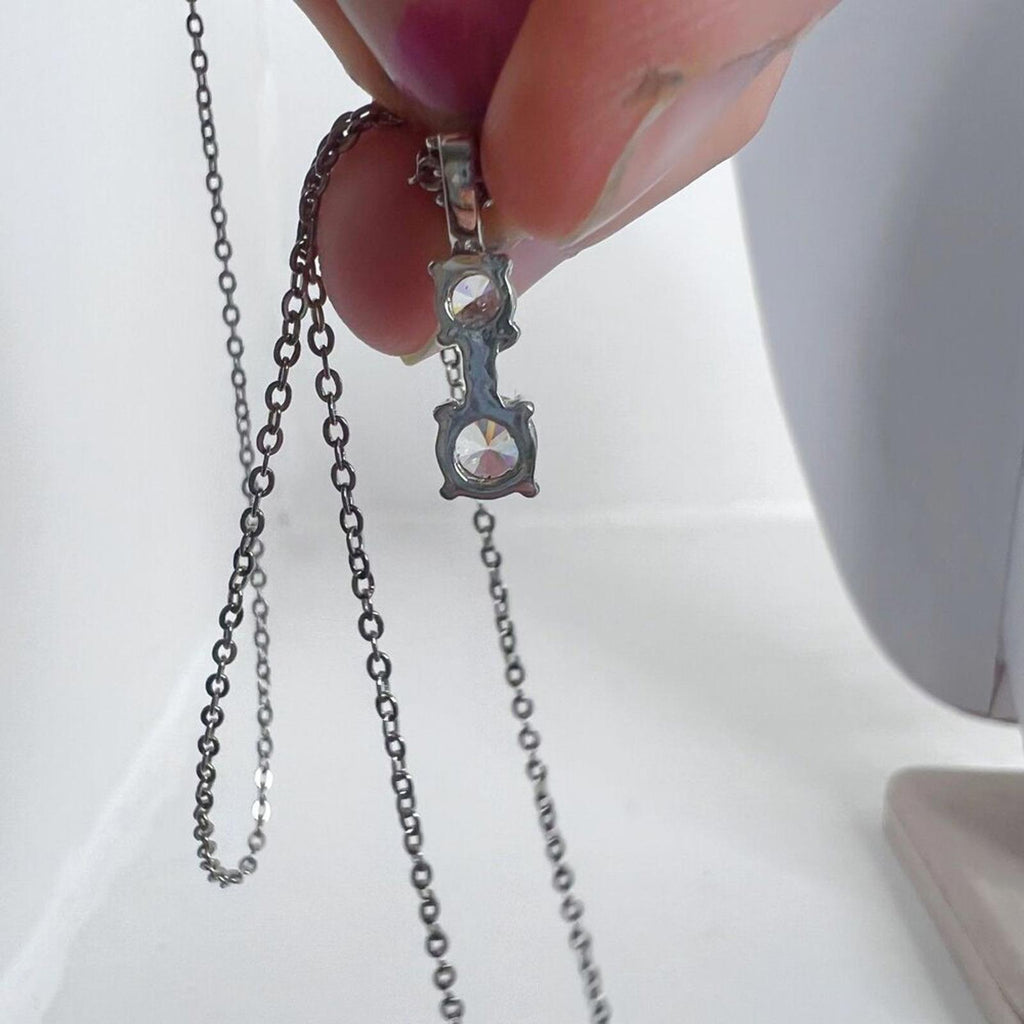 Silver Dainty Necklace Three Clear Stone Rhinestone Crystal Pendant