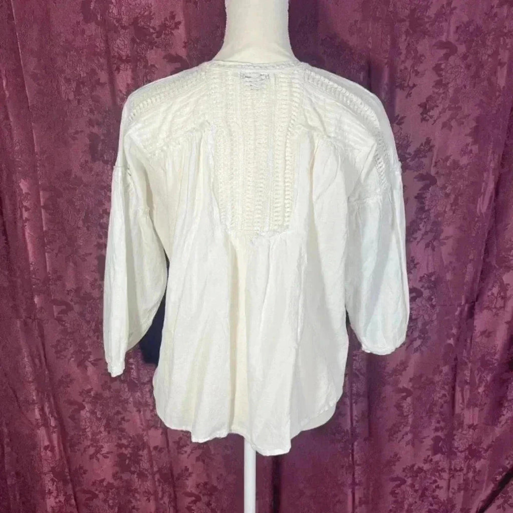 Anthropologie eri + ali White Peasant Blouse Milla Women's Size S