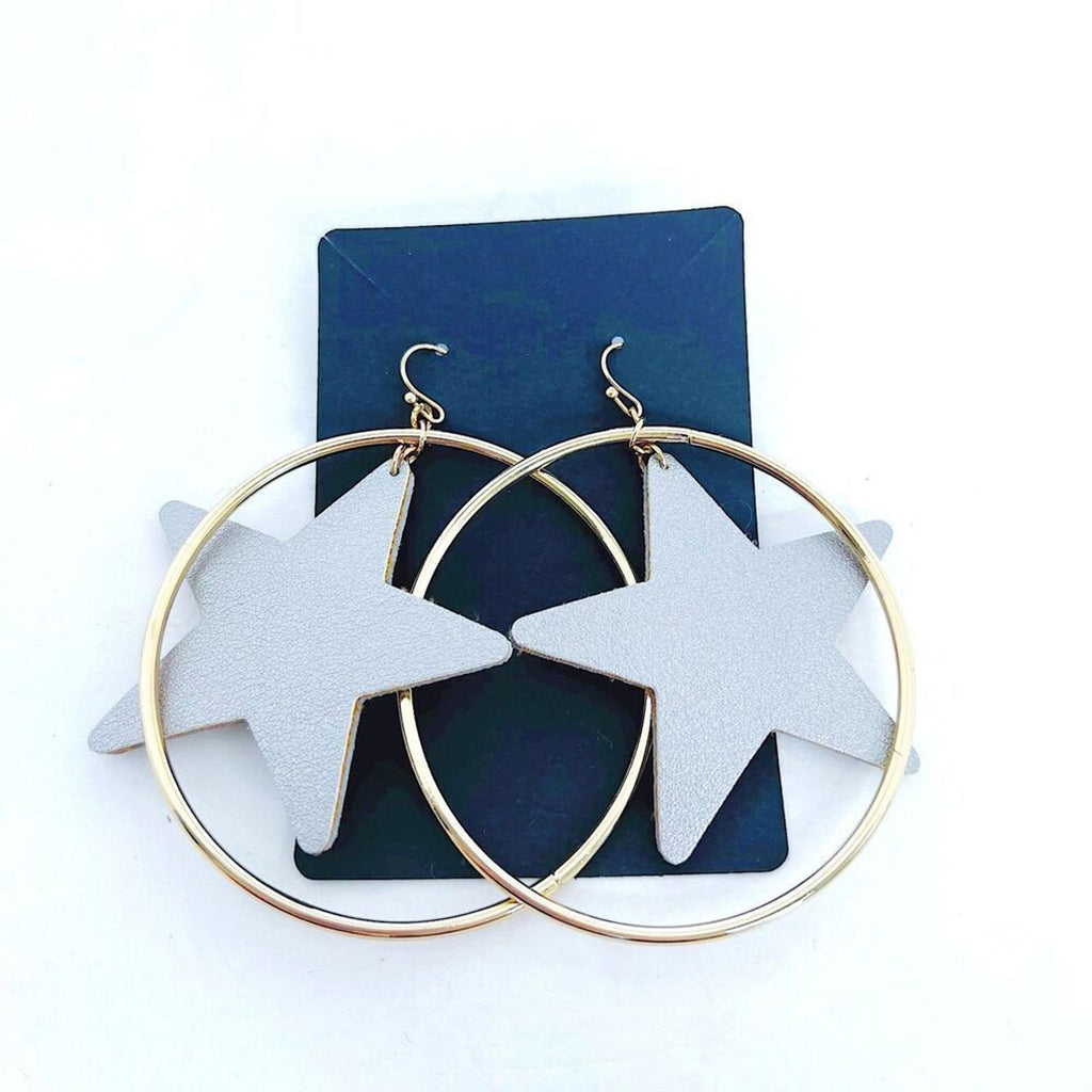 Silver Star Gold Hoop Statement Earrings