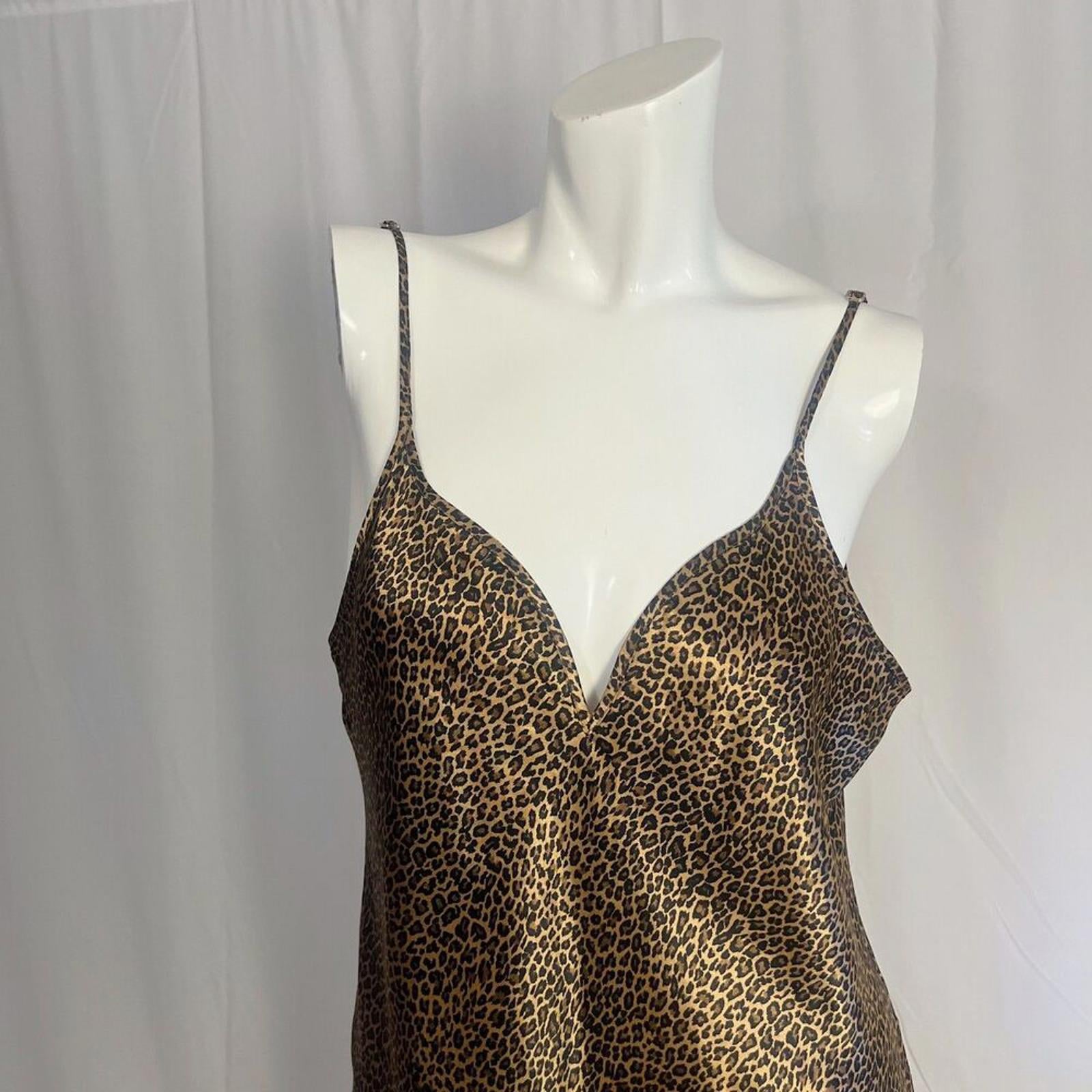 Vintage Morgan Taylor Intimates Leopard Print Satin Slip Dress Women's Size M