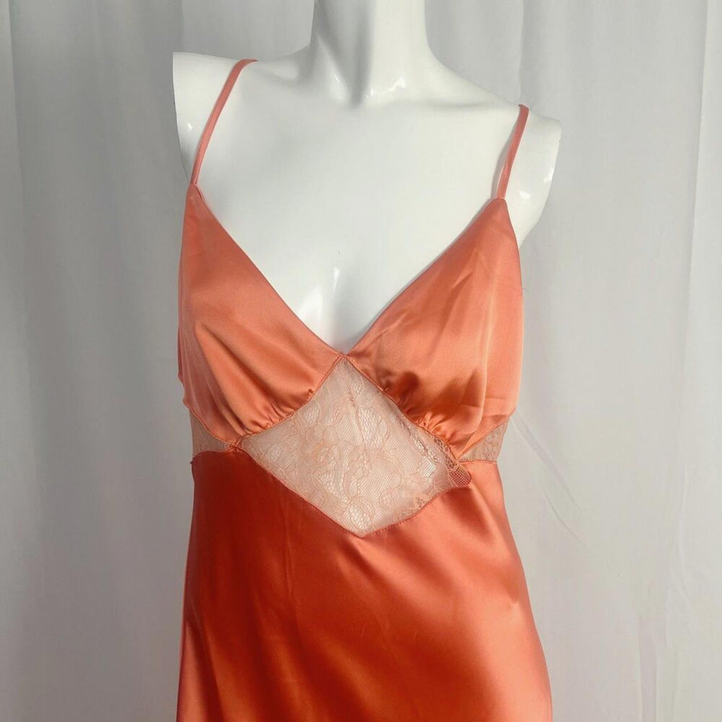 NWOT Forever 21 Salmon Orange Satin Slip Dress Lace Details Maxi Size XL