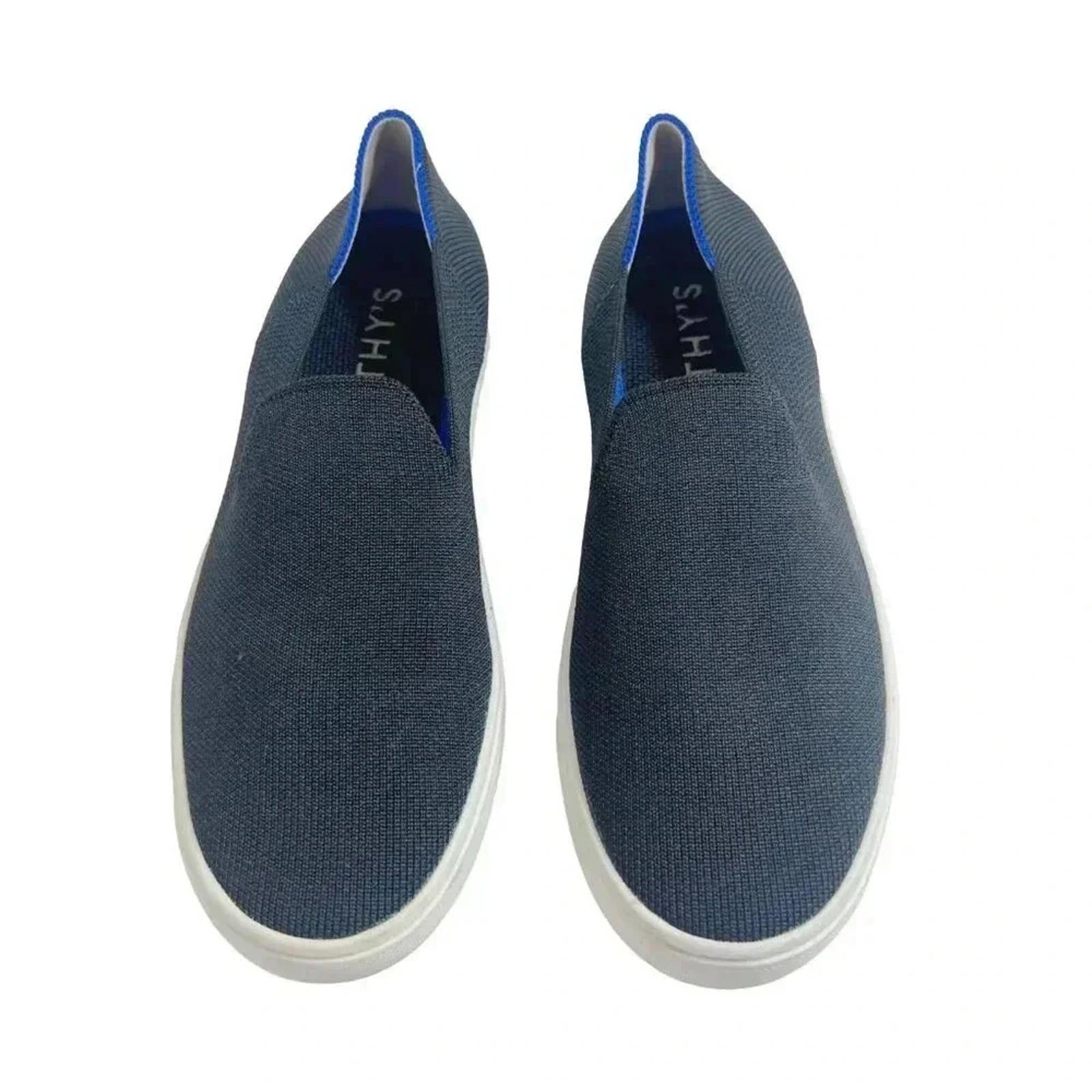 Rothy's Black Blue and White Stripes Slip On Sneakers Size 6