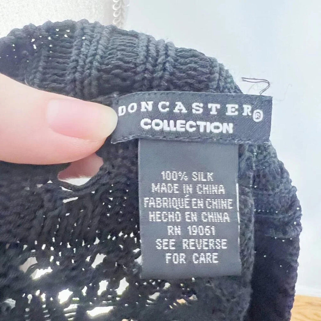 Doncaster Collection 100% Silk Black Knit Cardigan Women's Size XS