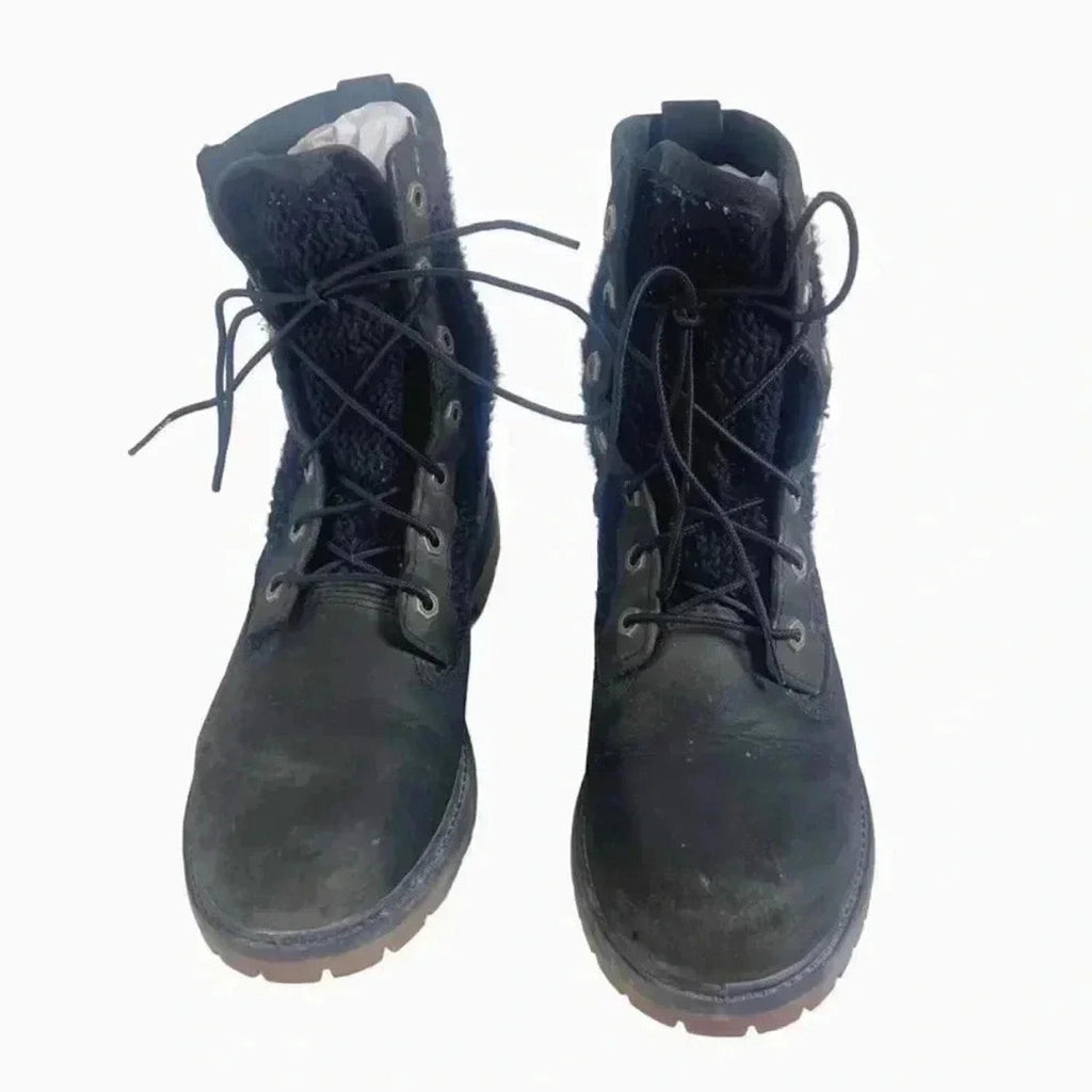 Timberland Black Leather Nuback Crochet Combat Boots Work Boots Size 9