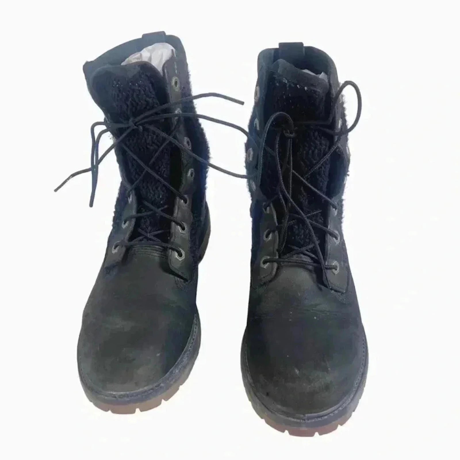 Timberland Black Leather Nuback Crochet Combat Boots Work Boots Size 9