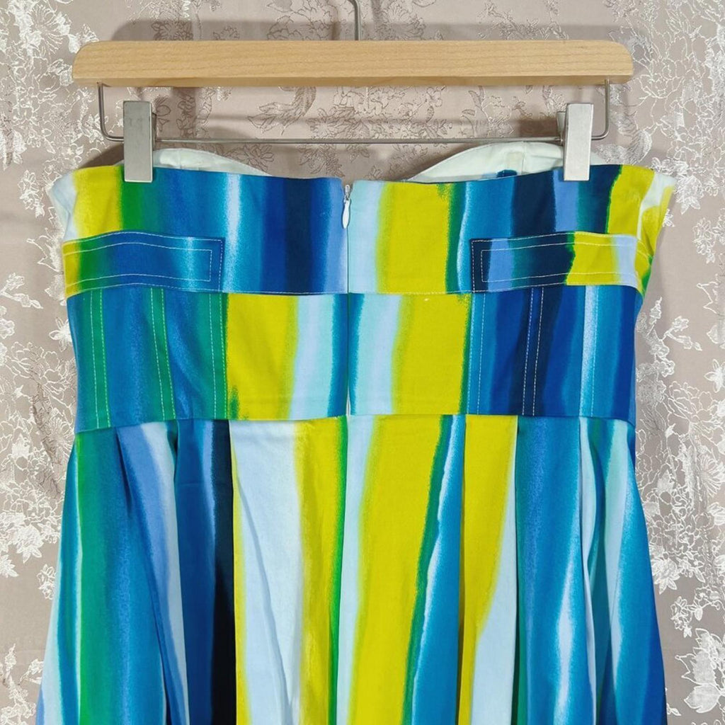 Calvin Klein Multicolor Blue and Green Watercolor Strapless Sun Dress Size 10