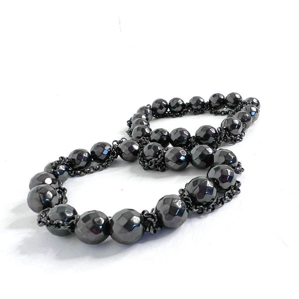 Set of 2 Black Chain Round Beaded Bracelets Gothic Grunge Punk Alt