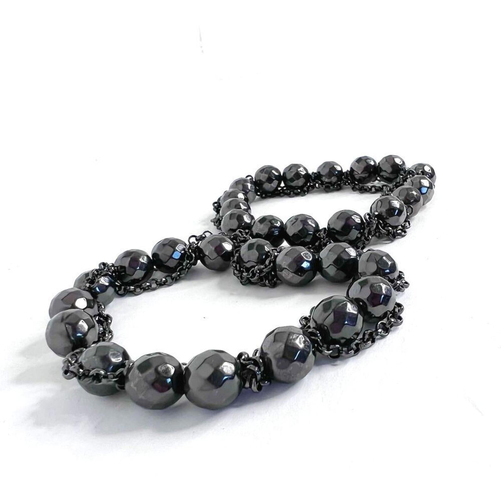 Set of 2 Black Chain Round Beaded Bracelets Gothic Grunge Punk Alt