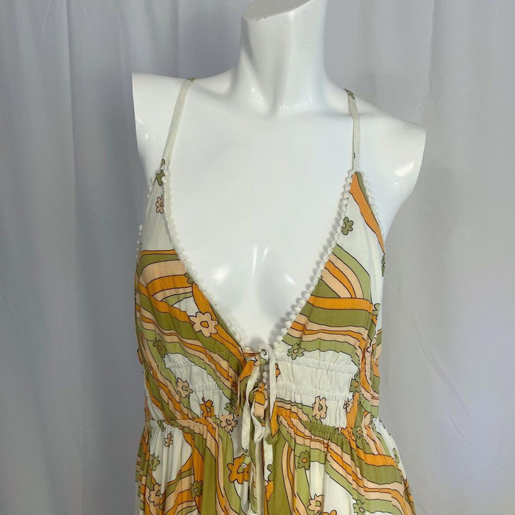 Wild Fable Green Yellow Floral Hippie 60s Abstract Pattern Sundress Size L