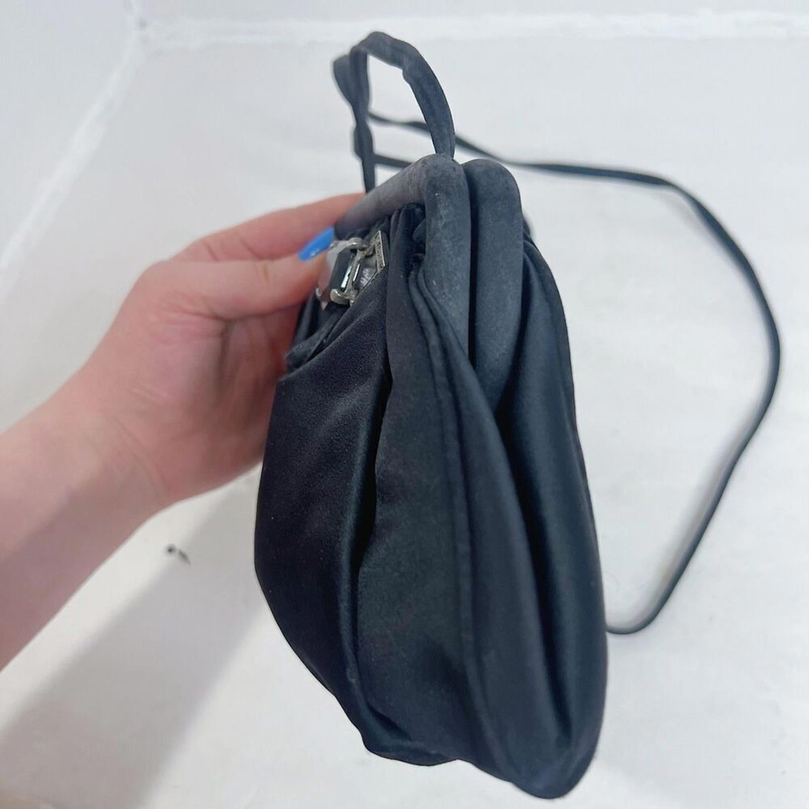 Vintage Sharif Black Satin Evening Bag Clasp Shoulder Bag