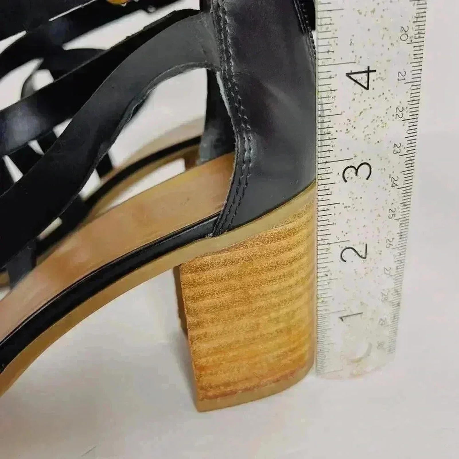 Franco Sarto Black Leather Heeled Sandals Strappy Women's Size 9.5