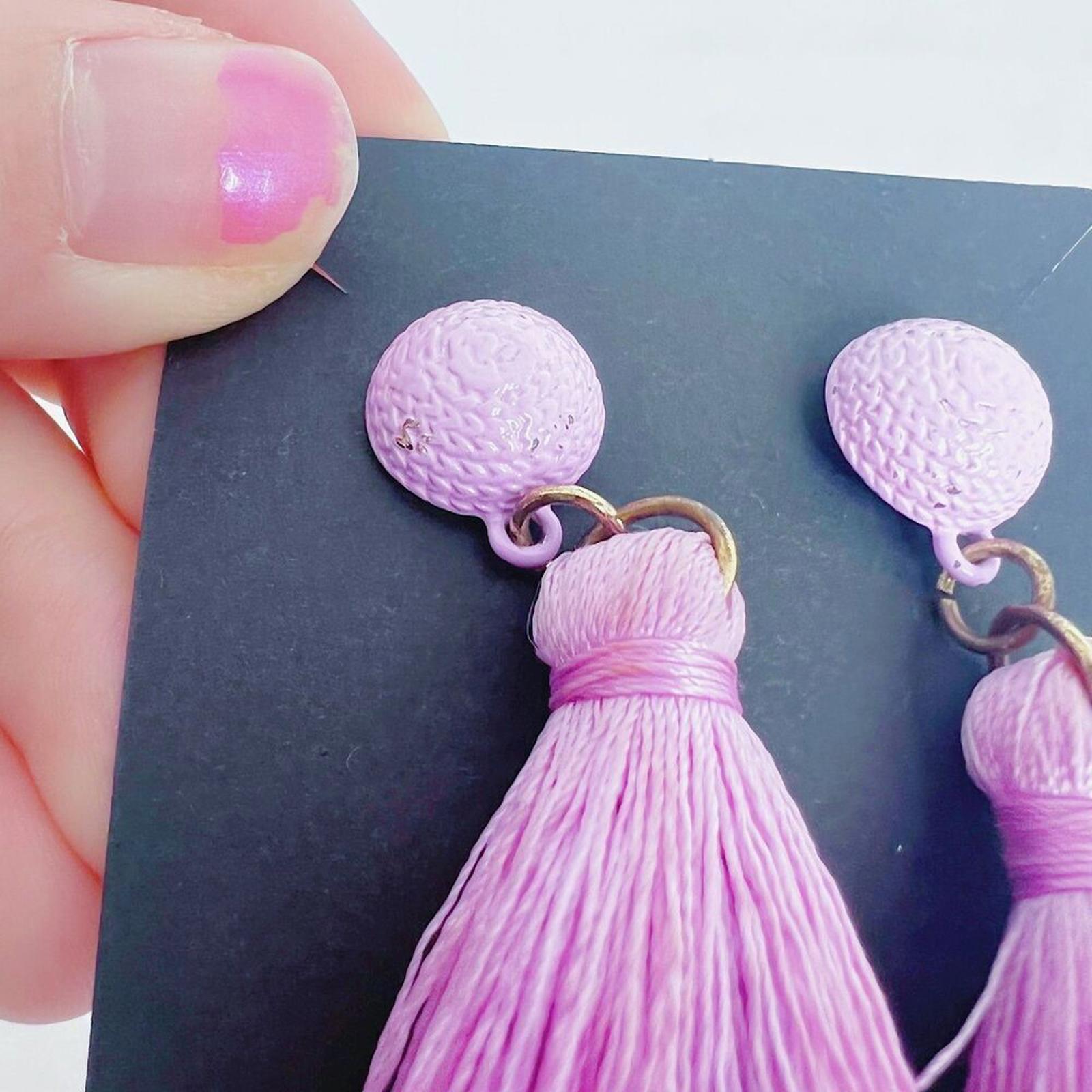 Pink Purple Layered Tassel Statement Earrings Boho Chic