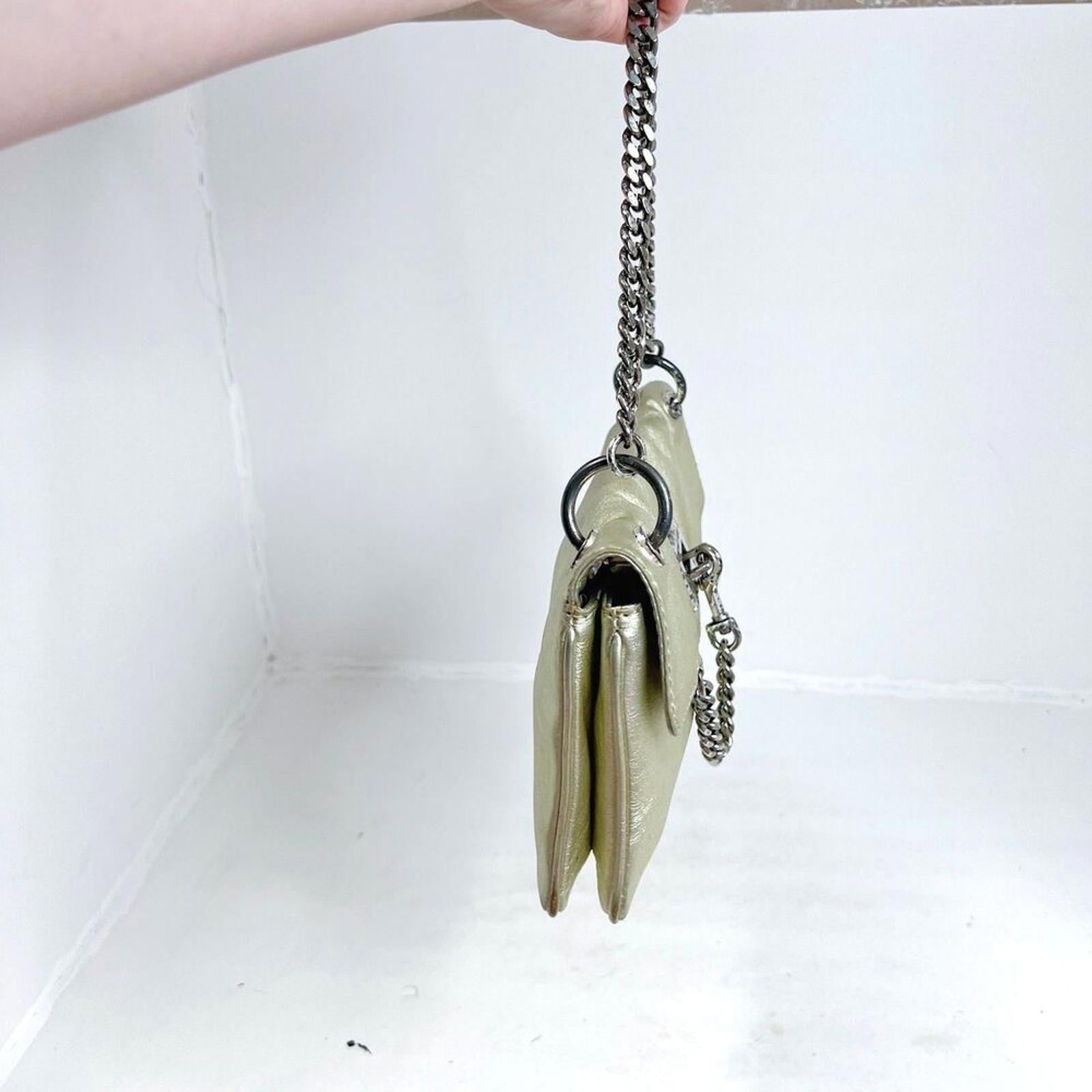 Vintage Michael Kors Fulton Gold Leather Shoulder Bag Silver Chain Purse