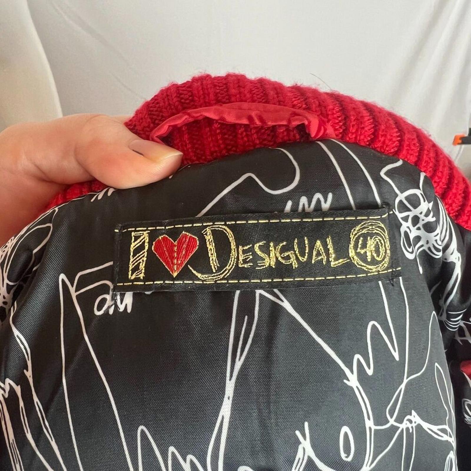Desigual Women's Coat Marlene Borgona Red Faux Fur Hood Puffer Jacket Size 8 US