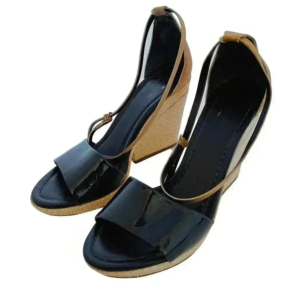 Kate Spade Black and Tan Leather Woven Wedges Women's Size 8