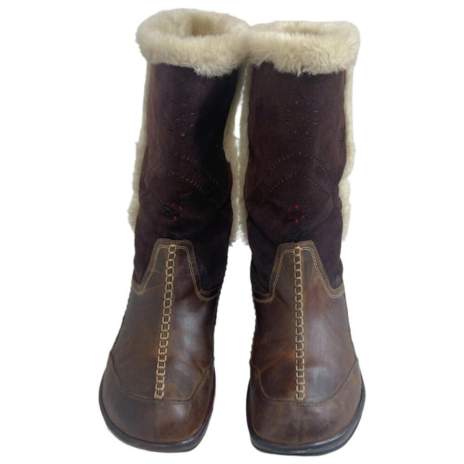 y2k Vintage J-41 Adventure on Naples Brown Leather and Faux Fur Boots Size 10