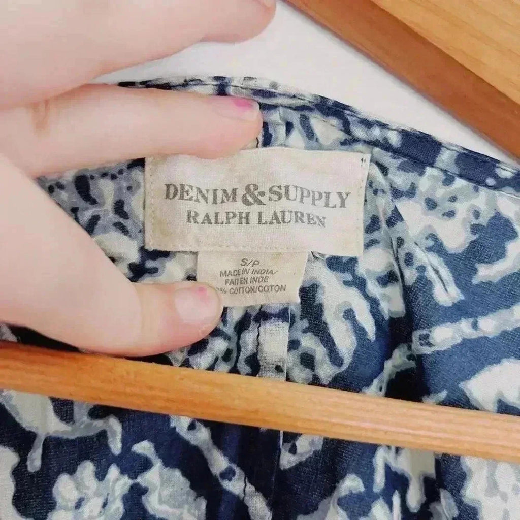 Ralph Lauren Denim & Supply Blue White V Neck Blouse Bohemian Western Size S