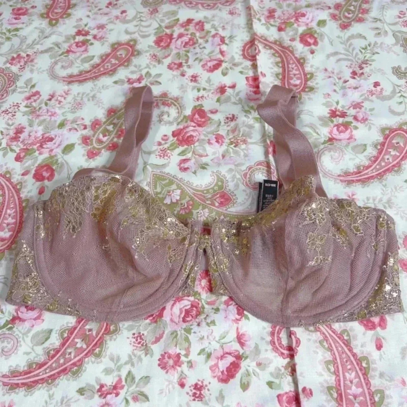 Victoria's Secret Very Sexy Blush Pink Gold Metallic Unlined Balconet Bra 32D