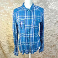 PAIGE Denim Mya Plaid Pocket Long Sleeve Shirt Nocturnal Blue Fog Size M