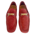 Gucci Men's Red Suede Horsebit Loafers Driving Loafers Bamboo Size 10