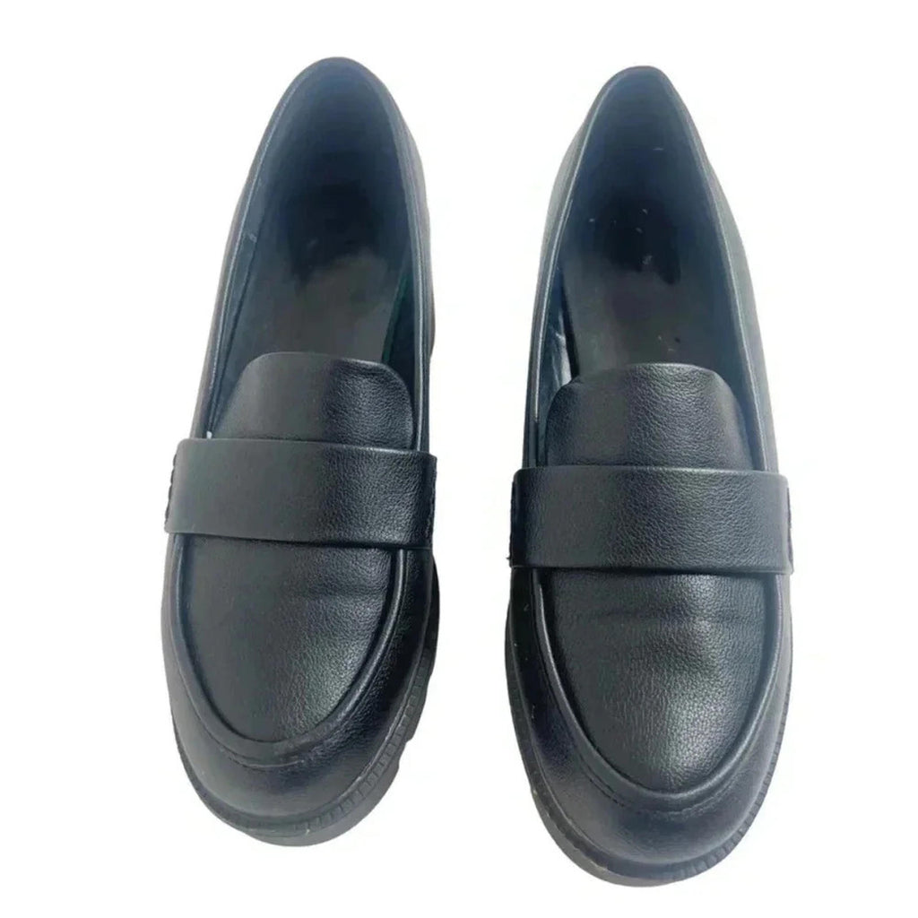 Dolce Vita Black Leather Platform Heeled Loafers Women's Size 10