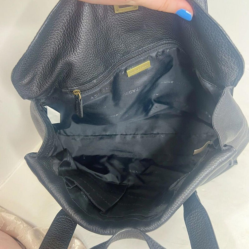 Adrienne Vittadini Black Pebbled Leather Shoulder Bag Gold Hardware Purse