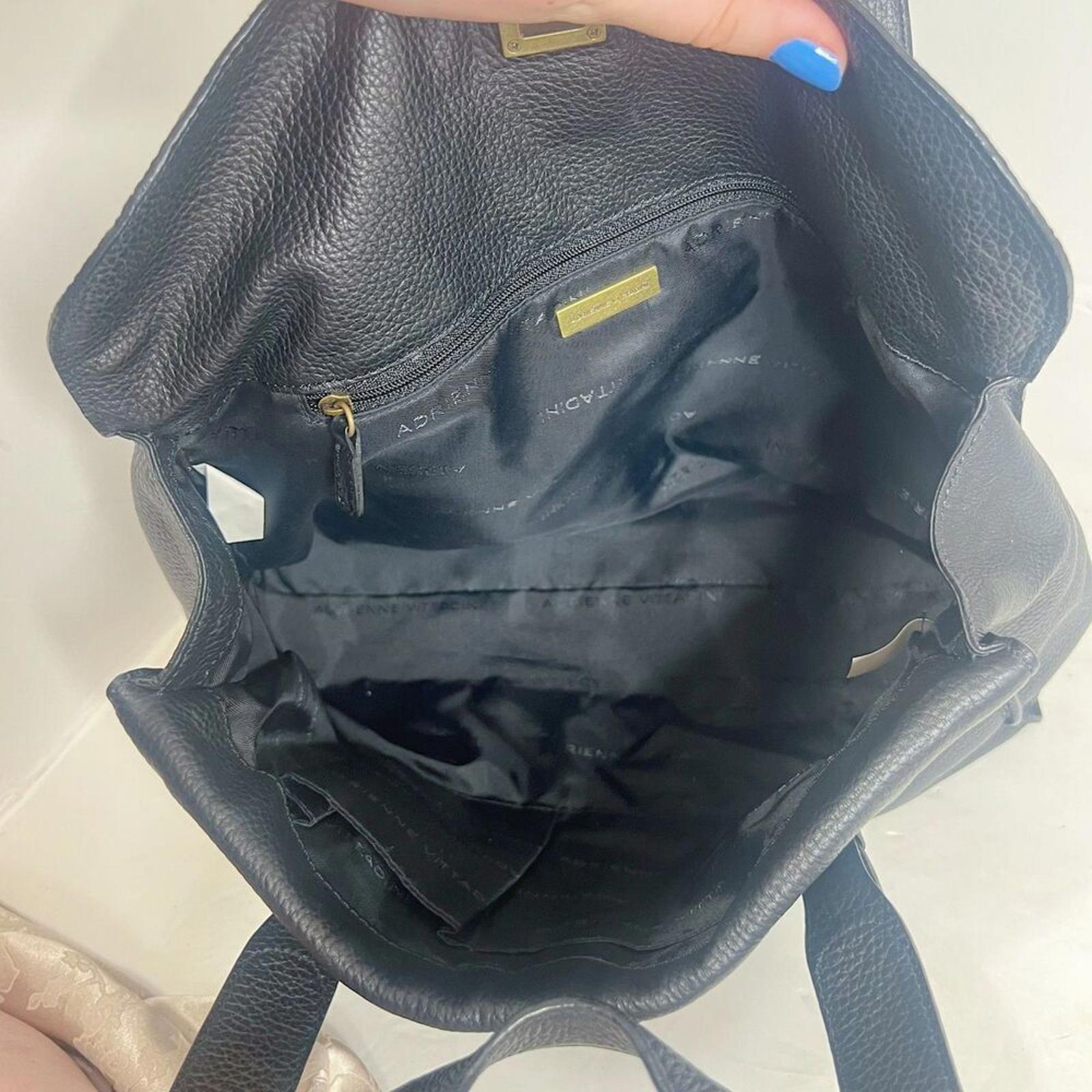 Adrienne Vittadini Black Pebbled Leather Shoulder Bag Gold Hardware Purse