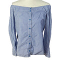 Sanctuary Blue and White Stripes Button Up Off Shoulder Blouse Women's Size S