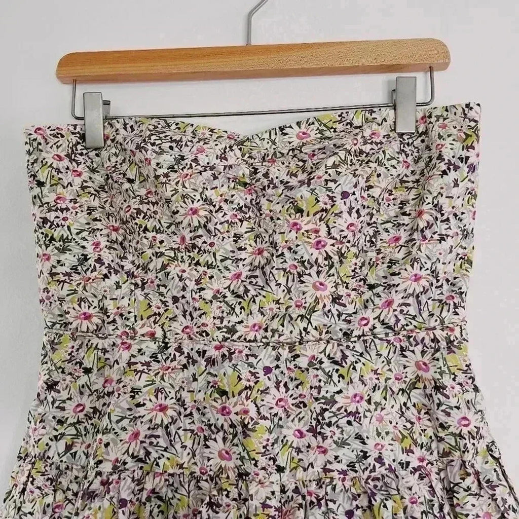 Y2K J Crew Strapless Ruffle Tiered Mini Dress Coquette Boho Chic Women's Size 6