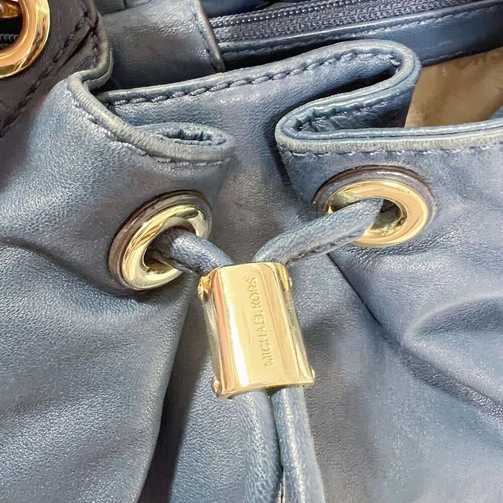 y2k Vintage Michael Kors Navy Blue Ludlow Leather Drawstring Shoulder Bag