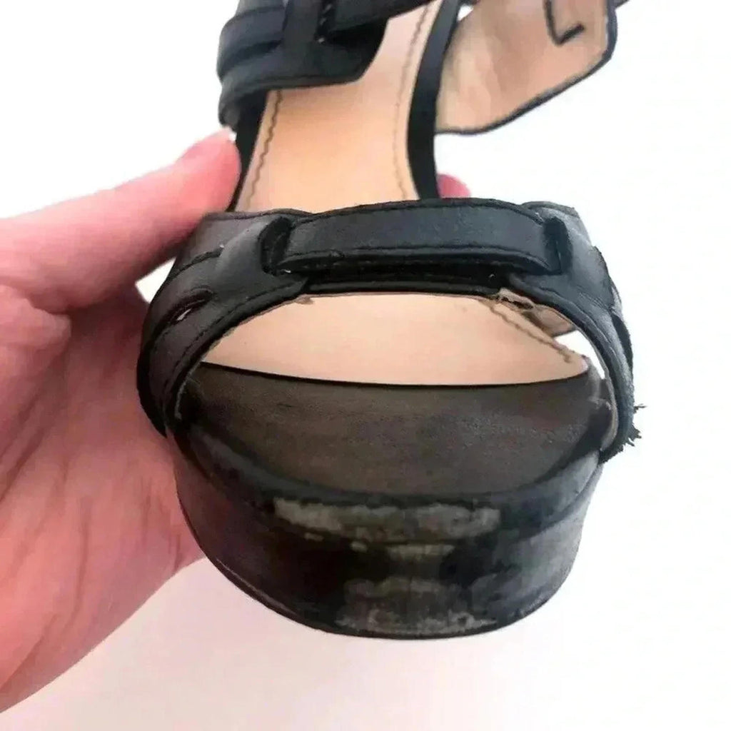 Calvin Klein Posha Black Leather Strappy Platform Heels Pumps Women's Size 6