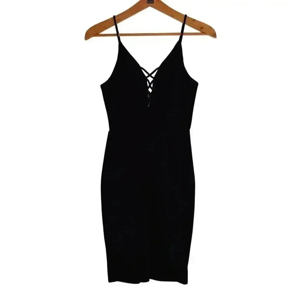 NWOT Soprano Lace Up Black Bodycon Dress Cocktail Formal LBD Women's Size S