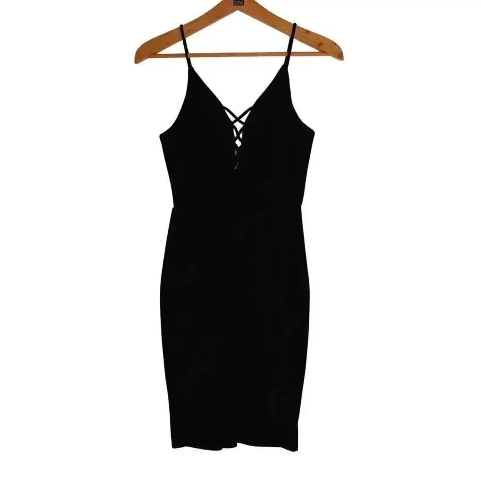 NWOT Soprano Lace Up Black Bodycon Dress Cocktail Formal LBD Women's Size S
