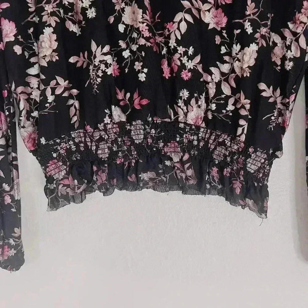 Crave Fame Black Pink Mesh Long Sleeved Blouse Festival Rave Women's Size S