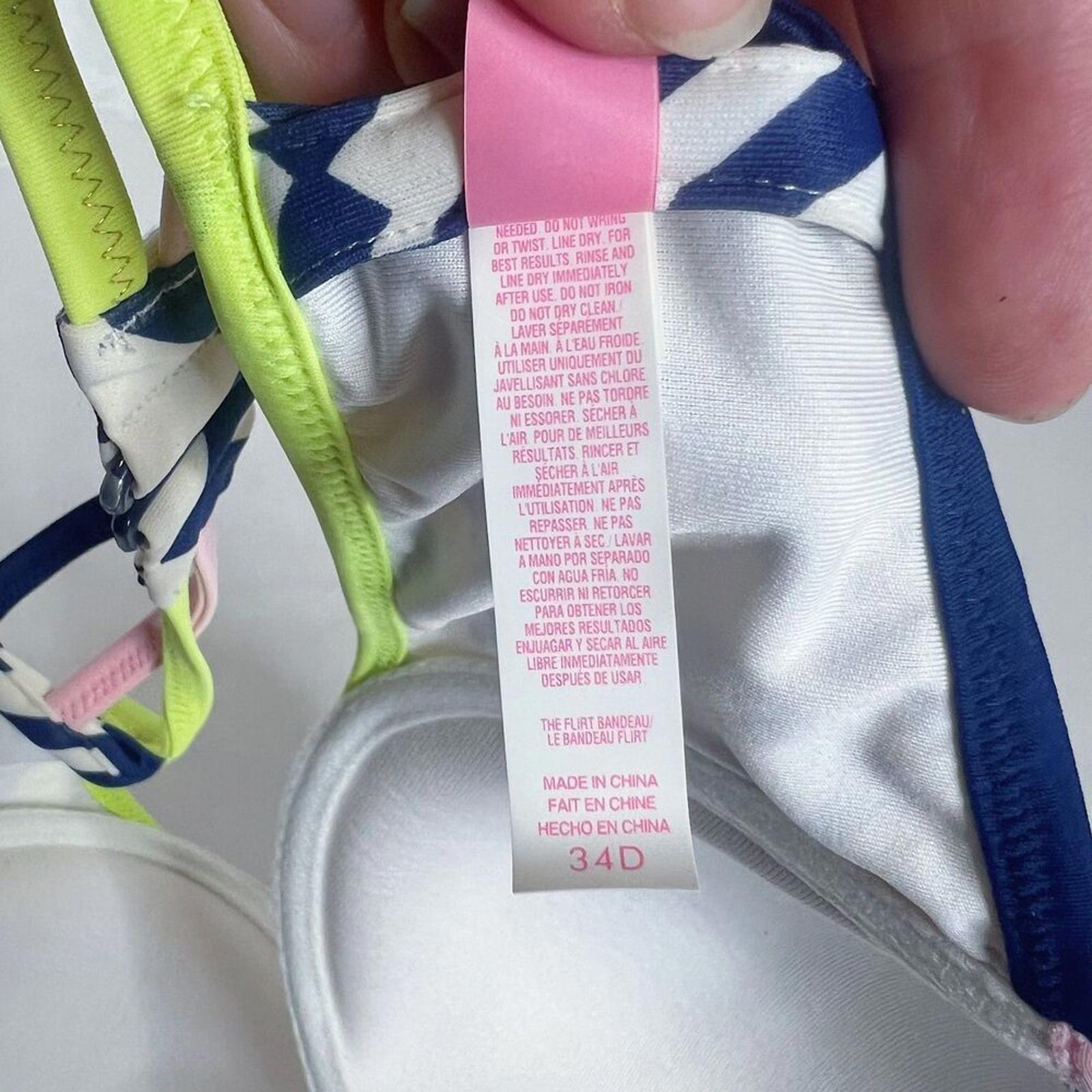 Victoria; Secret VS The Flirt Bandeau Bikini Top Blue White Geometric Size 34D