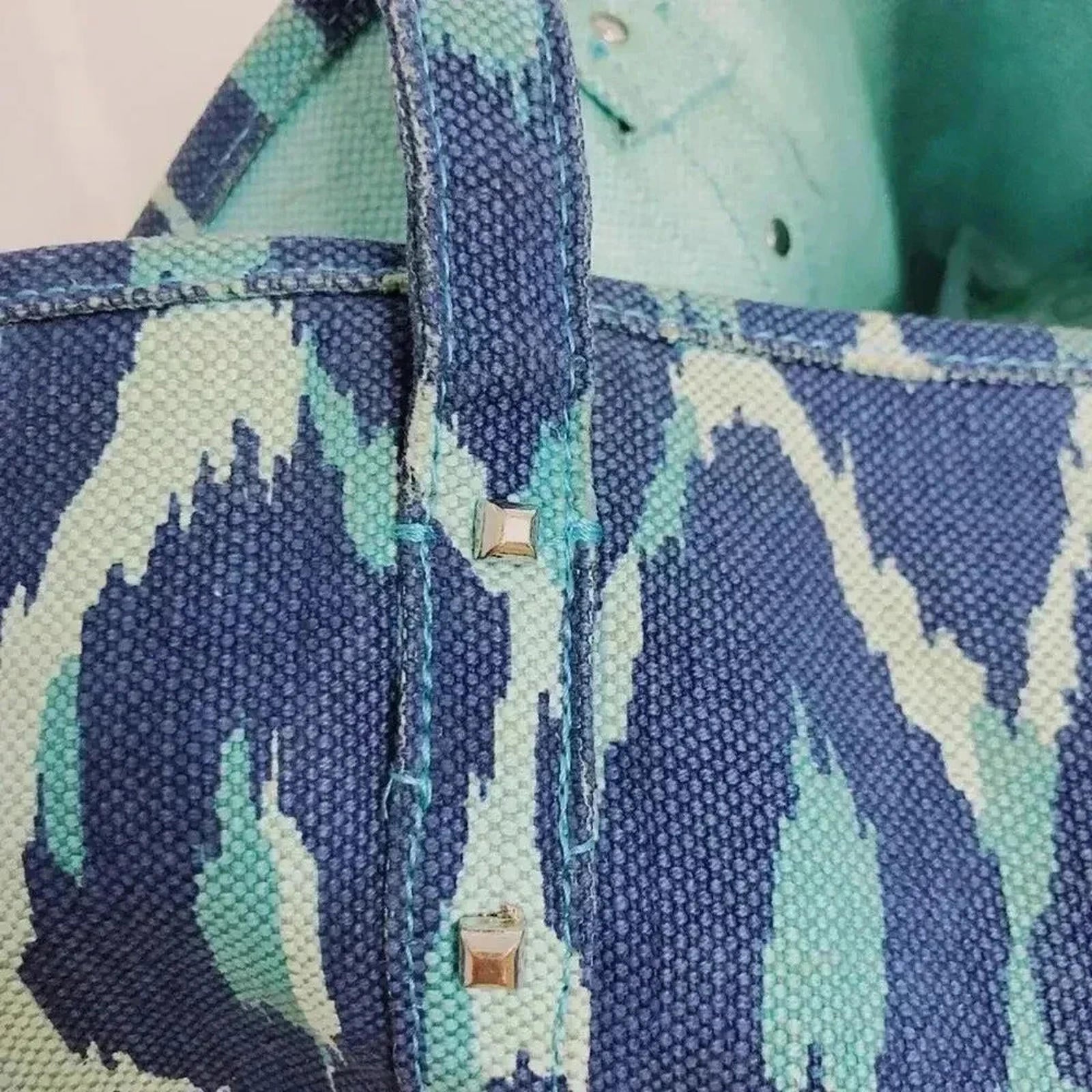 Stella & Dot Blue Diamond Printed Canvas Tote Bag