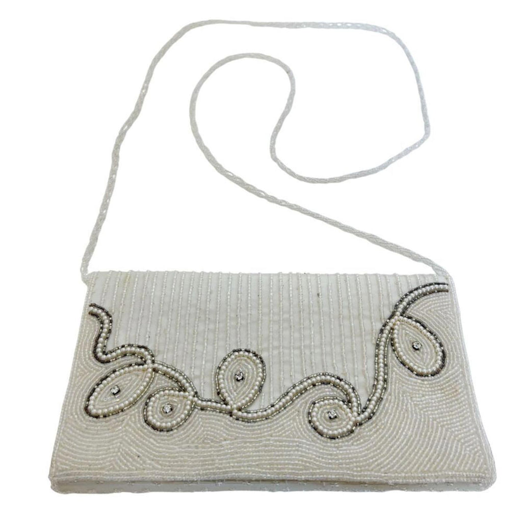 Vintage 80s La Regale White Beaded Evening Bag Clutch Structured