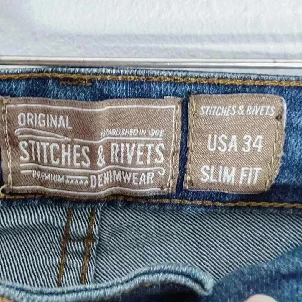 Stitches & Rivets Men's Slim Fit Jeans Dark Wash Mid Rise Size 34 x 32 Denim