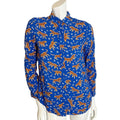 BeachLunchLounge Blue Leopard Animal Long Sleeve Button Up Blouse Women's Size S