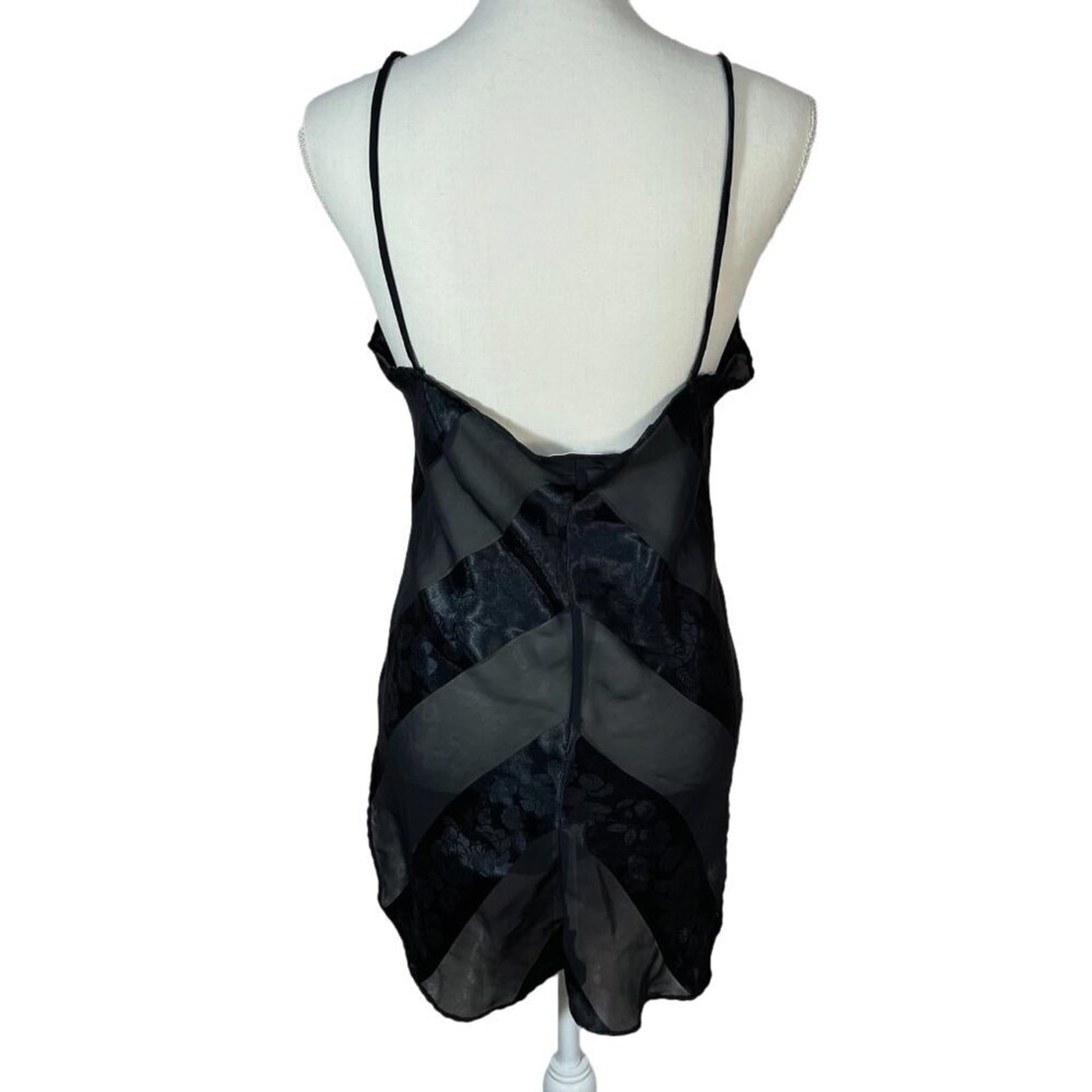 Vintage Tender Moments Black Satin Striped Slip Dress Mini Dress Women's Size M