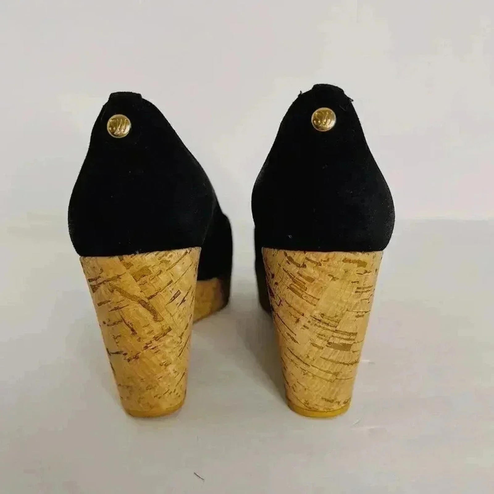 Stuart Weitzman Vintage Black Suede Leather Cork Wedges Women's Size 5