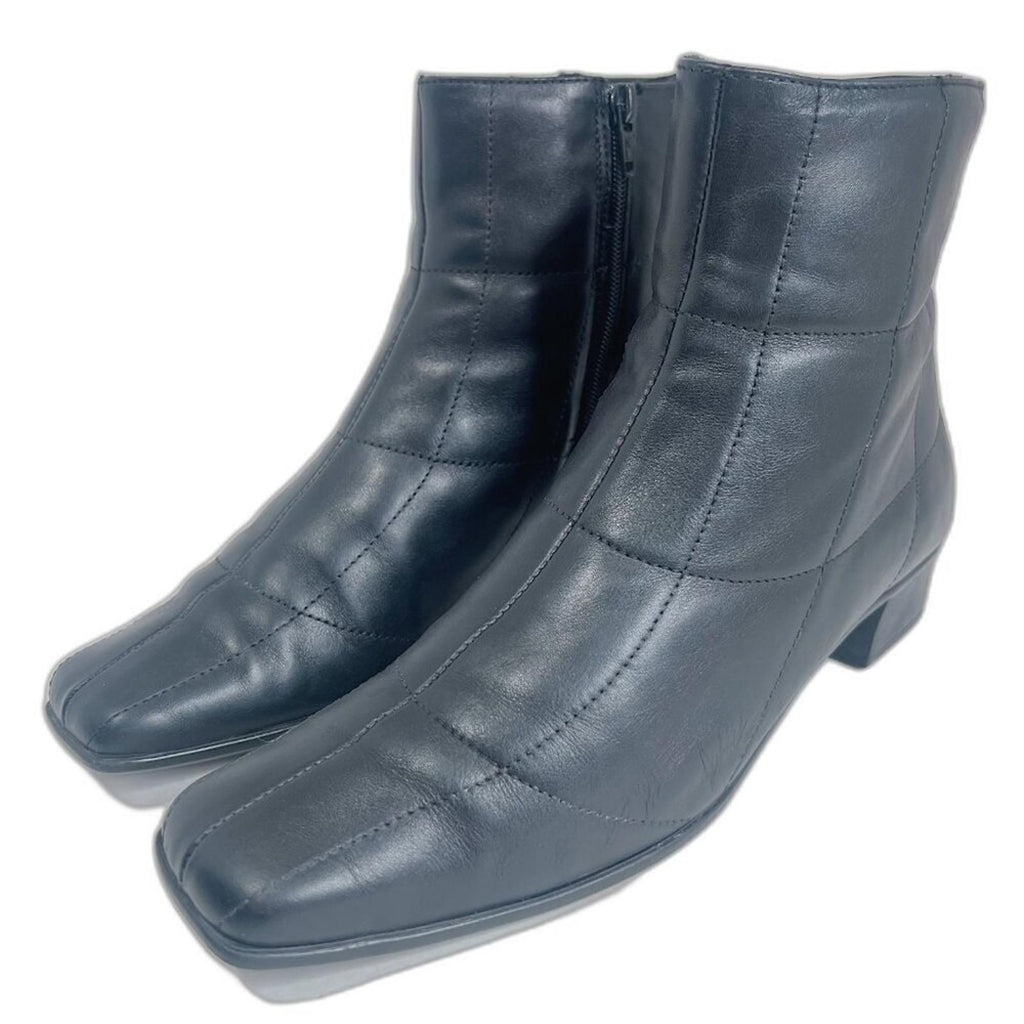 Sesto Meucci y2k Vintage Black Leather Square Toe Booties Quilted Boots Size 8.5