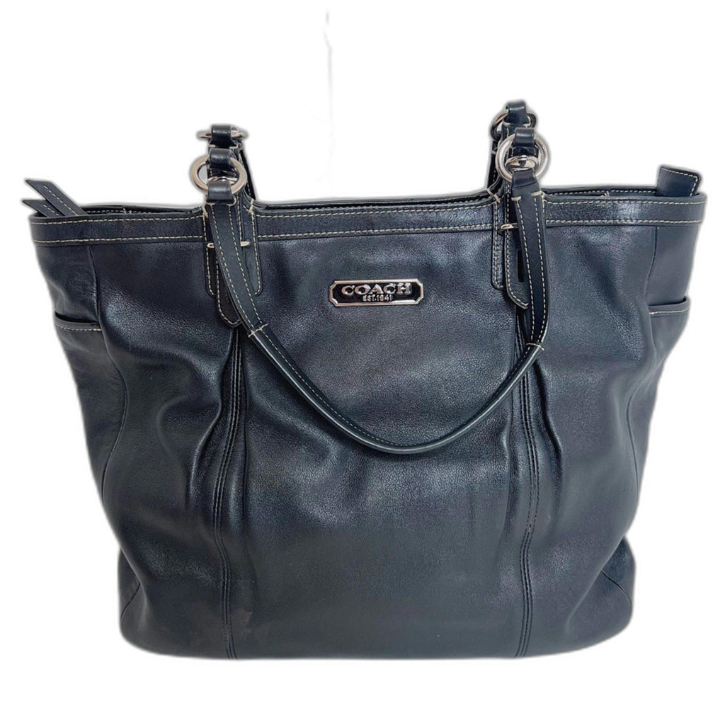 Coach East West Buttery Black Leather Tote Bag Exposed Stitching Purse