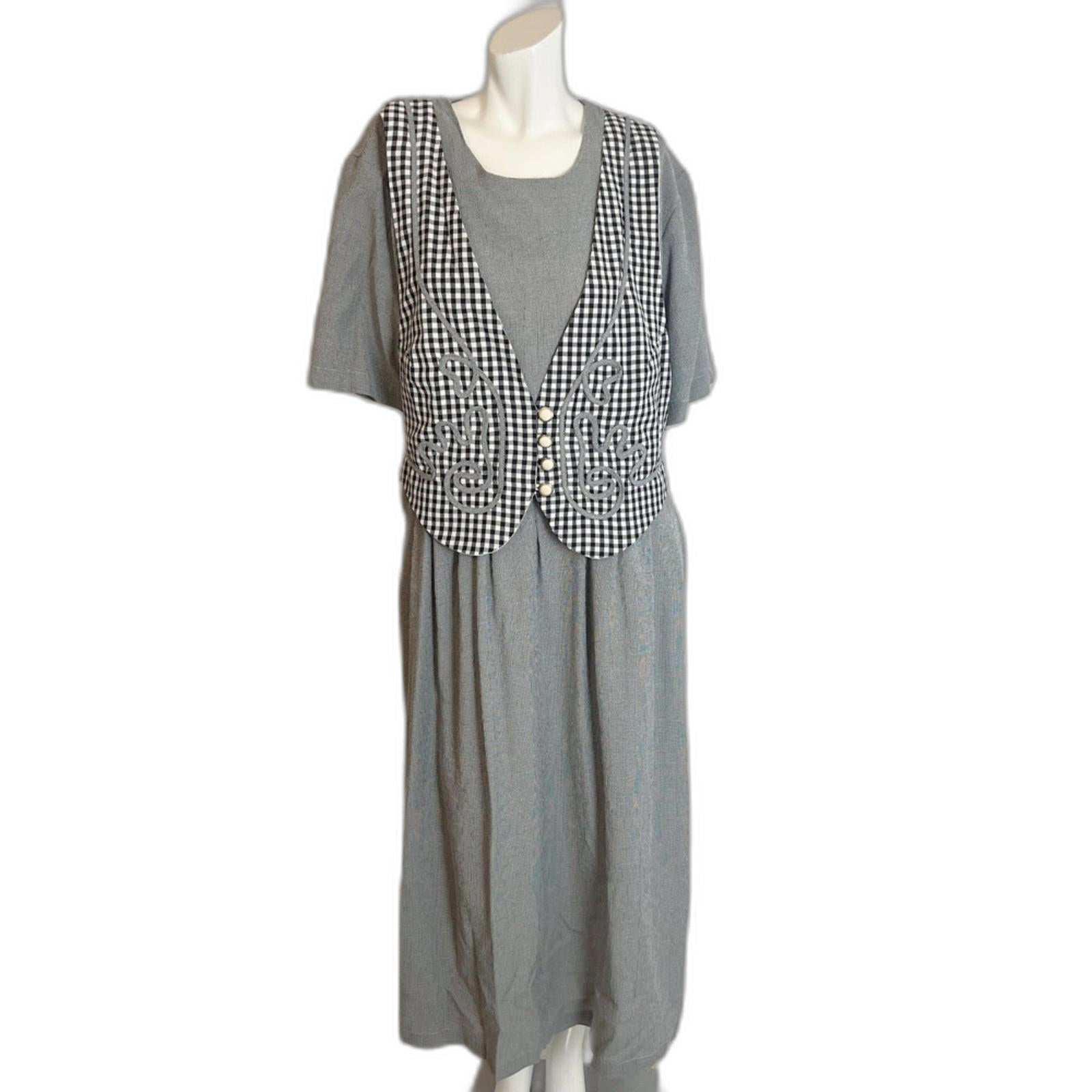 Vintage 90s Jamie Brooke Black and White Maxi Vest Dress Women's Size 22W