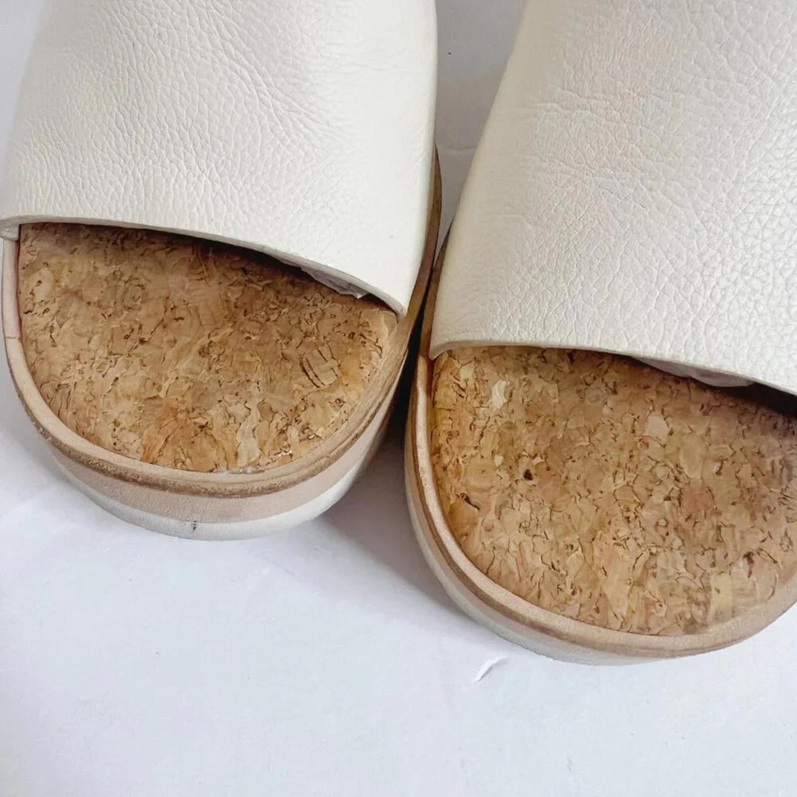 Vince Sarria Leather Cork Slide Wedge Sandals Cream Leather Women's Size 8.5