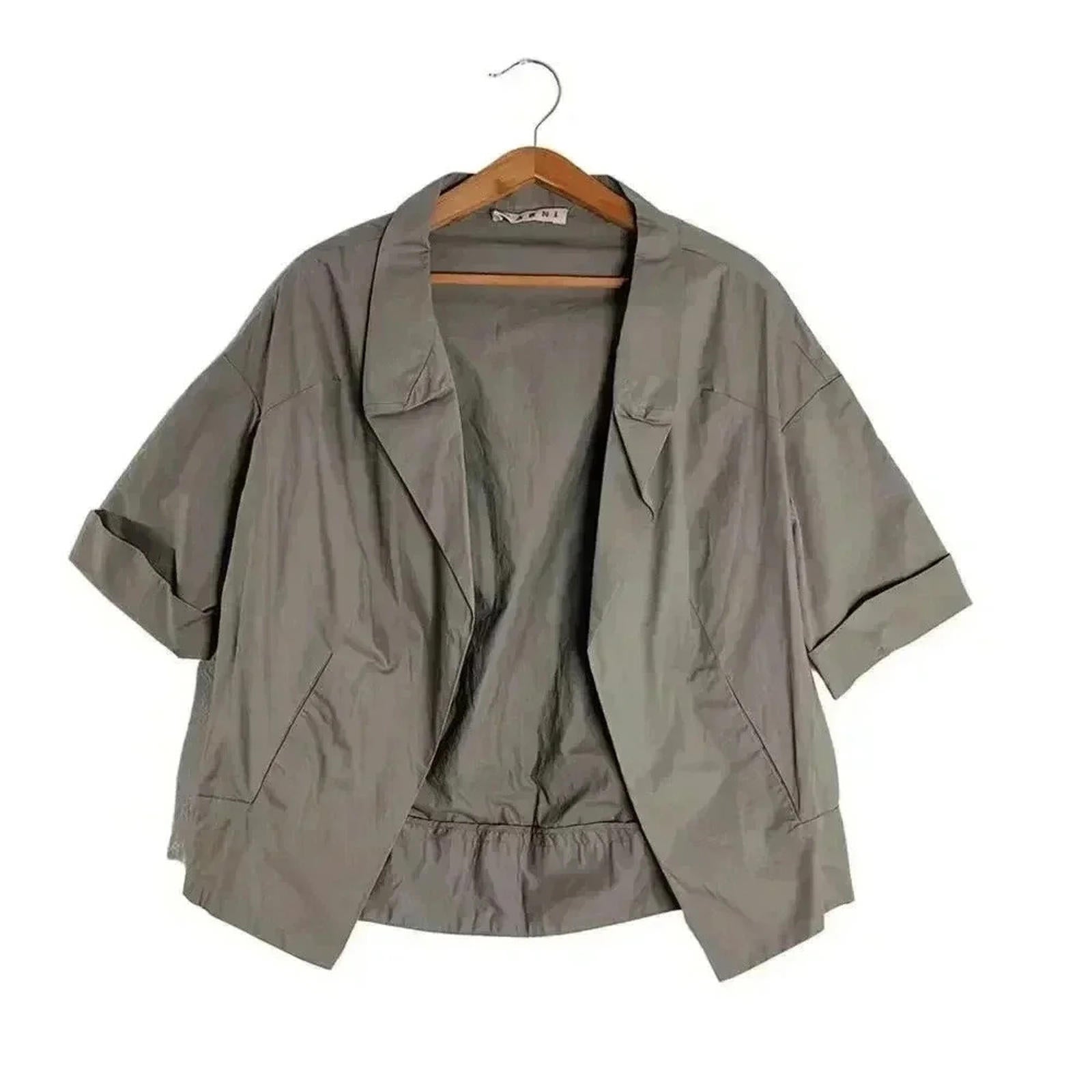 Marni Short Sleeved Tan Taupe Utility Cardigan Top Minimalist Brutalist Size 4