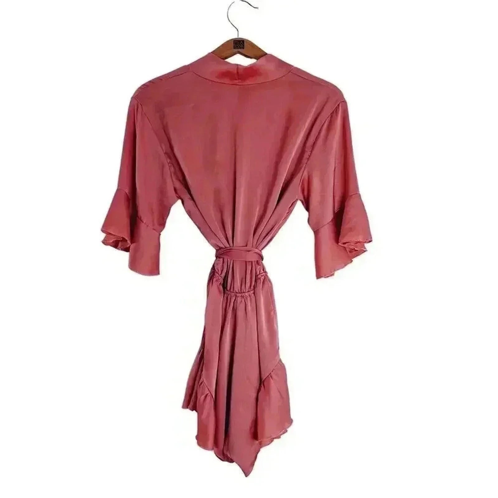 Lioness Rose Pink Satin Romper Plunging Neck Ruffled Hem Women's Size M