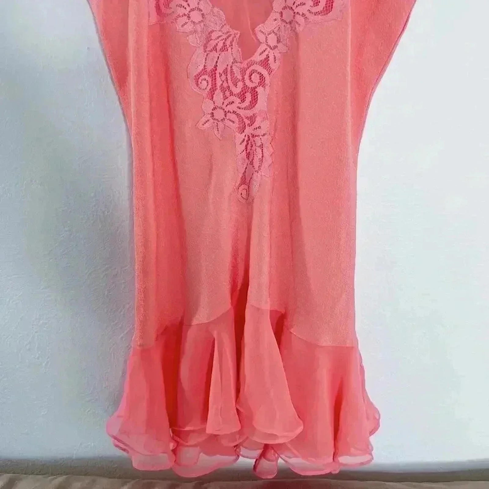 Vintage 90s Victoria's Secret VS Gold Label Salmon Pink Slip Dress Lace Size L