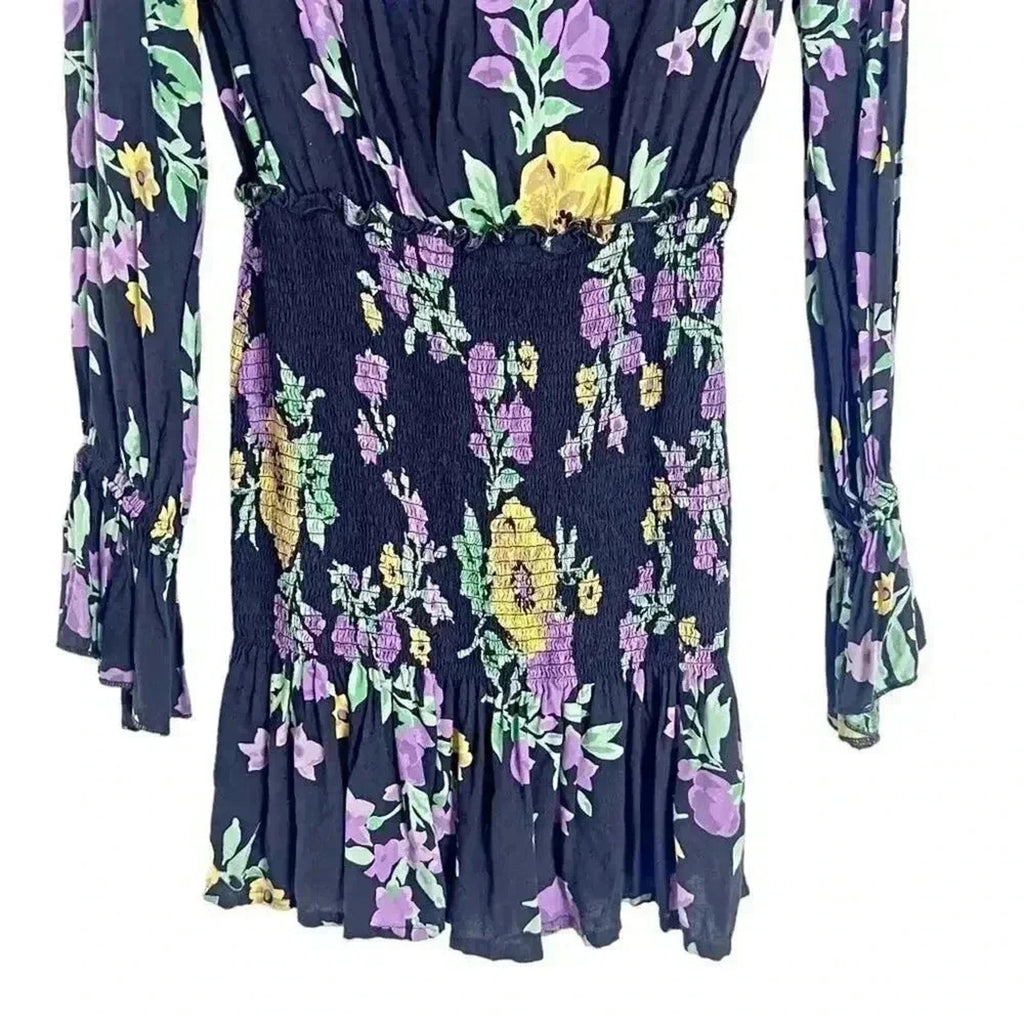 Urban Outfitters UO Black and Purple Smocked Floral Mini Dress Size M